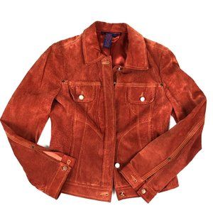 BCBGMaxAzria Burnt-Orange Suede Trucker Jacket S
